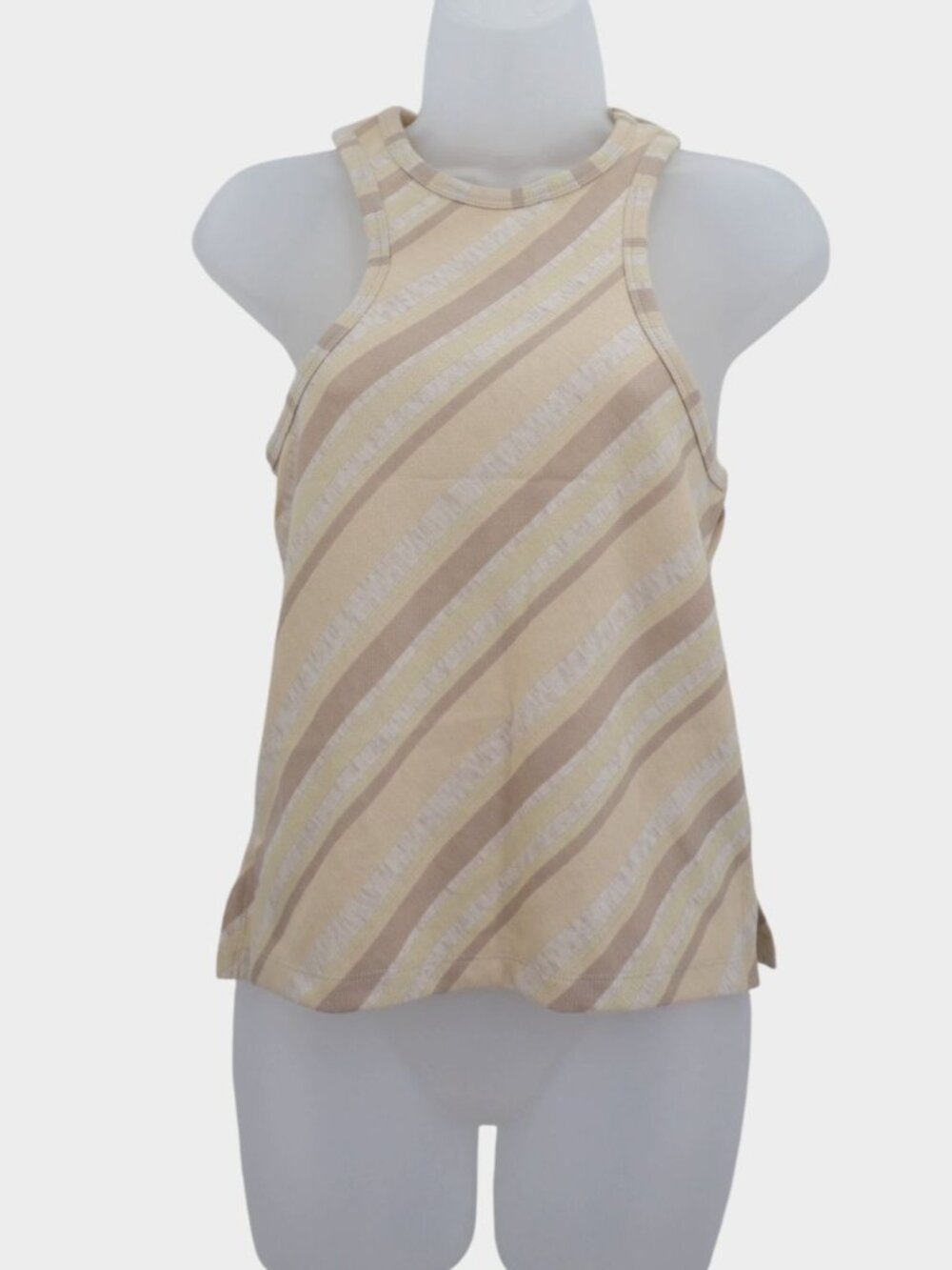 Free People Sidelines Tank Top Tan Beige Diagonal Stripe Mock Neck Size XS